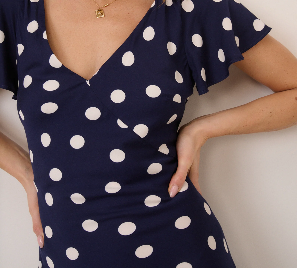 Flutter Navy Polka Dot Dress