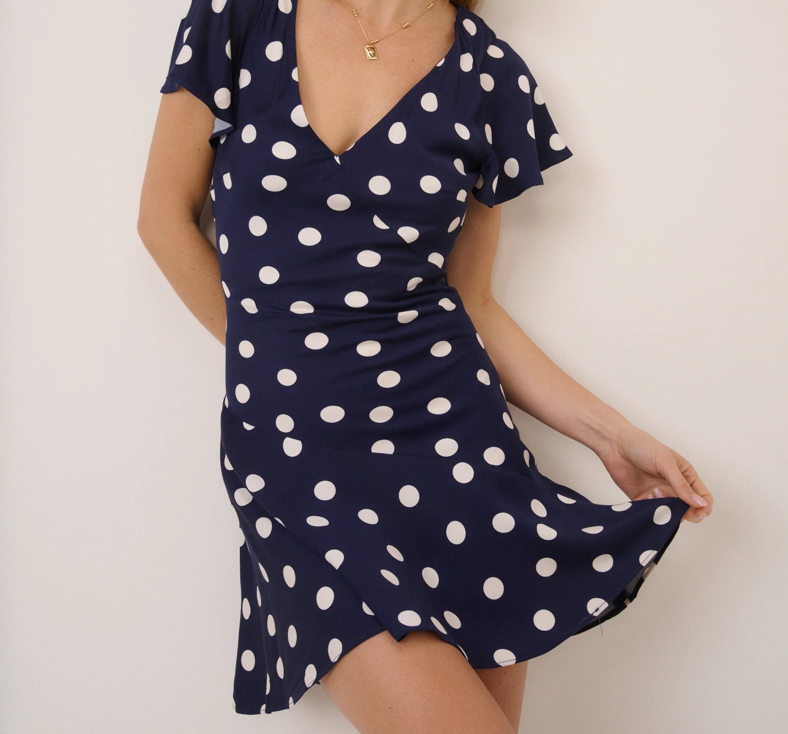Flutter Navy Polka Dot Dress